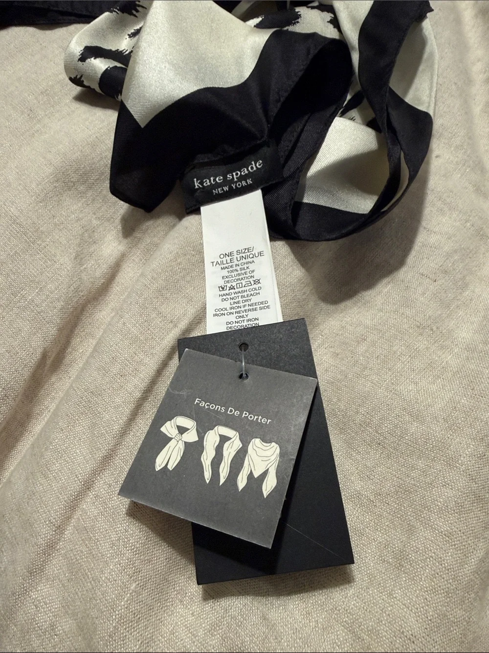 kate spade Black & Cream/Ivory Leopard-Print Silk Twilly Scarf